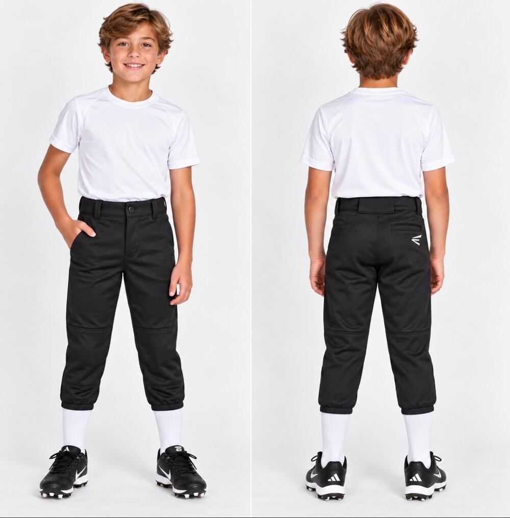 Easton Youth Large YL Black Baseball Pants Elastic Cuff Boys Girls